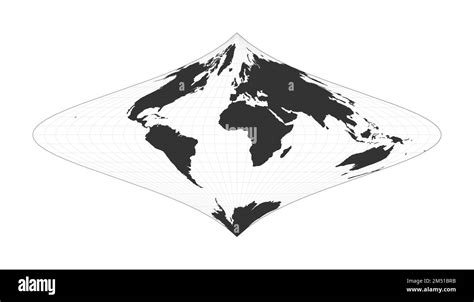 Map of The World. Foucaut's stereographic equivalent projection. Globe with latitude and ...