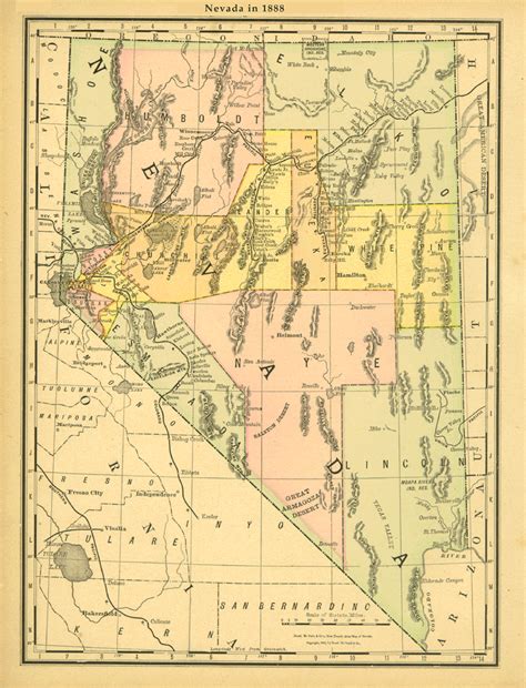 Old wild west map, Nevada & ghost towns, 1888. | Nevada ghost towns, West map, Map