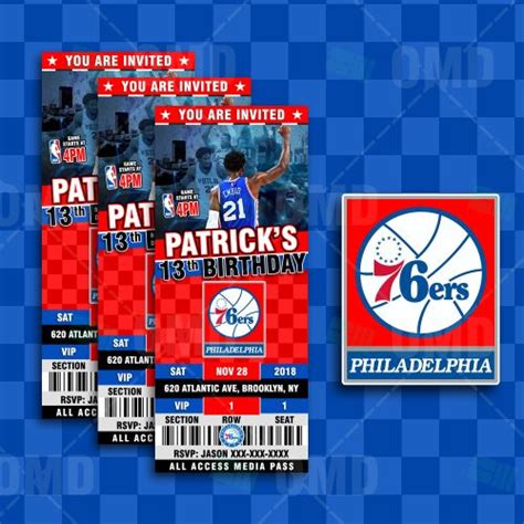 Philadelphia 76ers Ticket Style Sports Party Invitations | Sports party ...