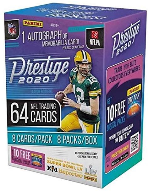 NFL Panini 2020 Prestige Football Trading Card BLASTER Box 8 Packs, 1 Autograph OR Memorabilia ...