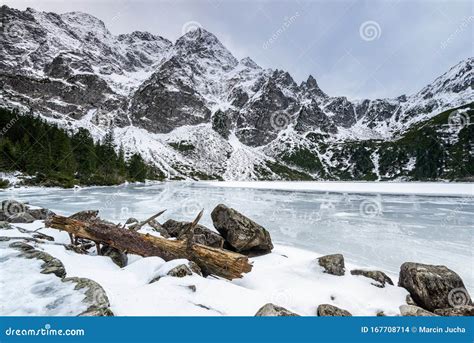 Morskie Oko Lake Covered in Ice at Winter in Tatra Mountains Poland ...