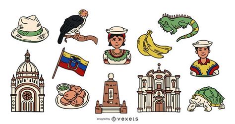 Ecuador Colored Illustrated Elements Pack #AD , #paid, #Affiliate, #Colored, #Pack, #Elements, # ...