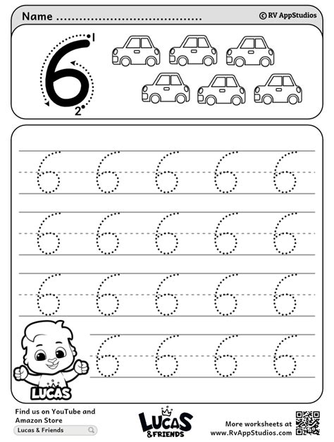 Number 6 Tracing Worksheets | Count and Trace Number 6