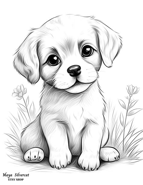 Cute Puppy - free coloring page for adults in 2024 | Animal sketches easy, Puppy coloring pages ...