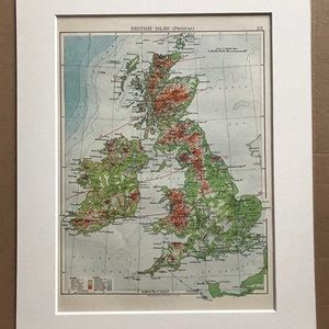 1899 British Isles physical Original Antique Map Britain | Etsy