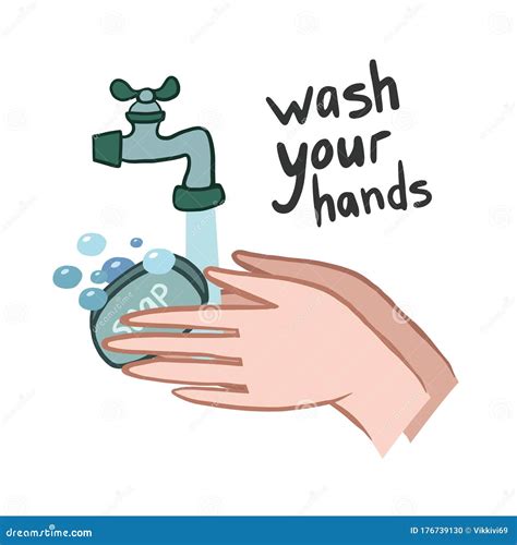 Wash Your Hands. Vector Illustration. Hand Drawing. Hand Washing. Drawing in Cartoon Style Stock ...