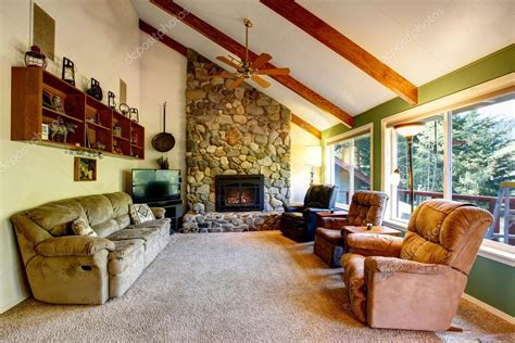 Great living room interior in American country house. Stock Photo by ...