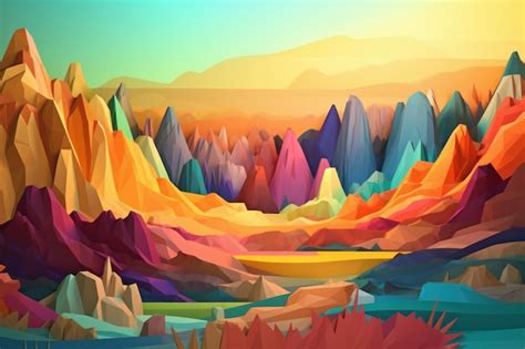 Premium AI Image | A colorful landscape with a lake in the middle.