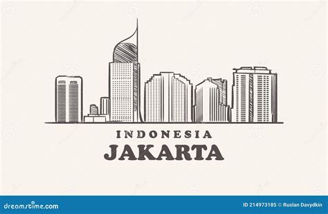 Jakarta Skyline, Indonesia Drawn Sketch Big City Stock Vector - Illustration of skyline, street ...