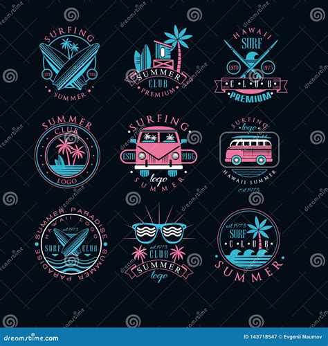 Vector Set of Vintage Logos for Surfing Club. Creative Emblems with ...