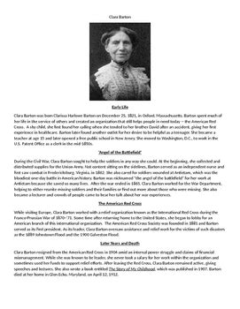 Clara Barton Biography and Questions by History Stuff For All | TpT