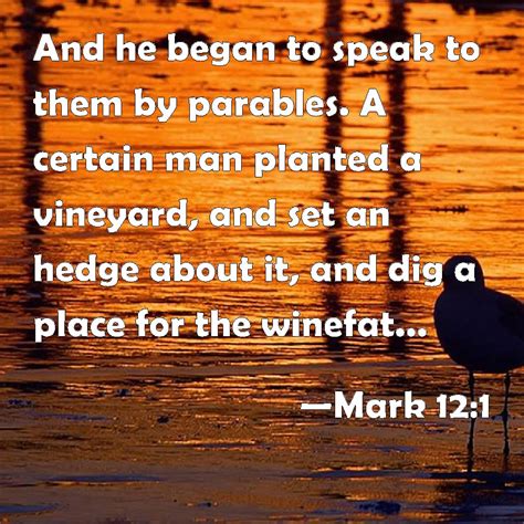 Mark 12:1 And he began to speak to them by parables. A certain man planted a vineyard, and set ...