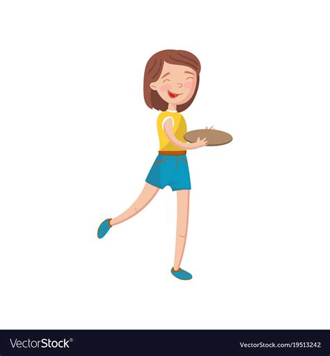 Happy girl carrying empty plate cartoon Royalty Free Vector