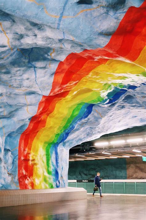 Rainbow subway art in Stockholm's Stadion station Places Around The World, Around The Worlds ...
