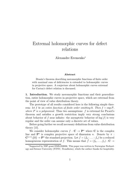 (PDF) Extremal Holomorphic Curves for Defect Relations