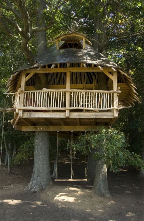 Here is a tree house built using roundwood. Animals can live above and ...