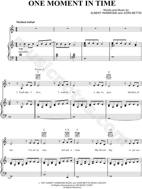 Whitney Houston "One Moment in Time" Sheet Music in C Major ...