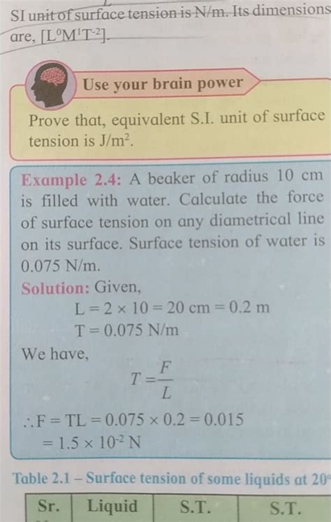 SI unit of surface tension is N/m. Its dimensions are, [L0M1 T−2].Use yo..