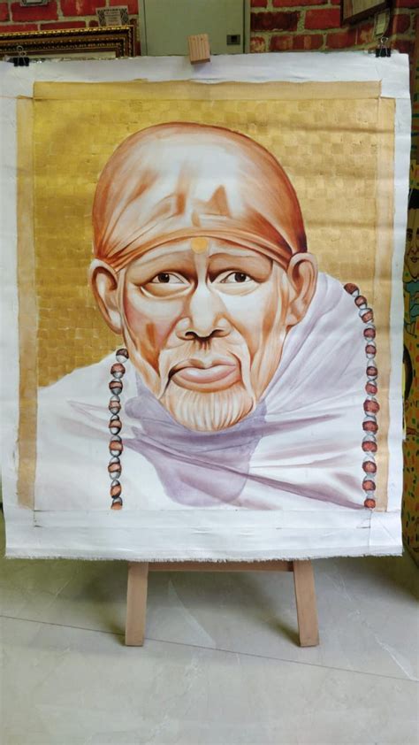 Sai Baba with Golden Yellow Background Handpainted Paintings on Canvas ...