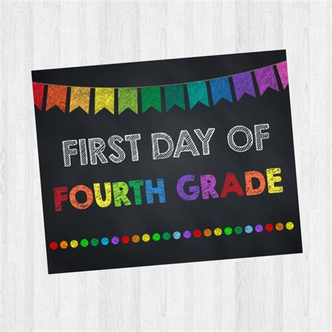 First Day Of 4th Grade Grade School Signs Printable Signs