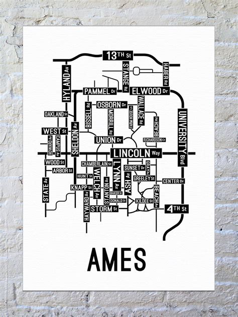 Ames, Iowa Street Map Canvas - School Street Posters