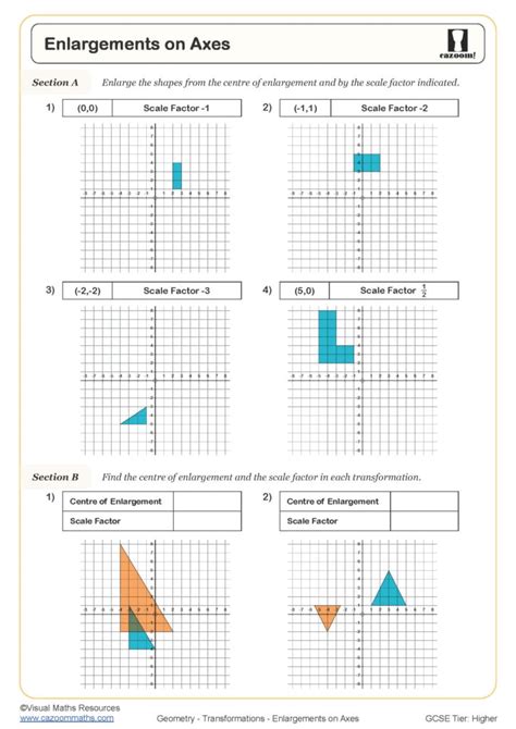 Enlargements on Axes Worksheet | Cazoom Maths Worksheets