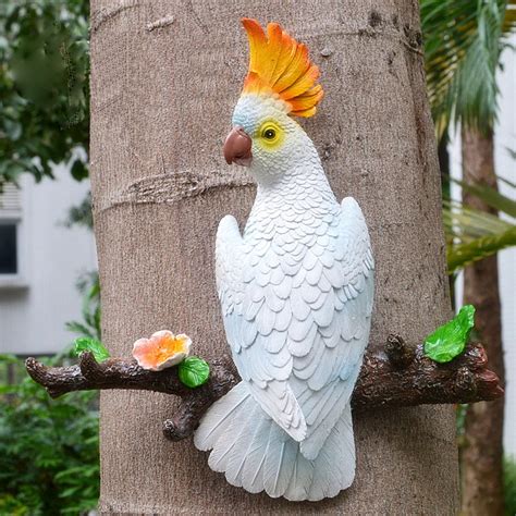 38cm Garden Resin Parrot Wall Hanging Decoration Animal Statues Crafts Home Artificial Parrot ...