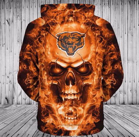 16% OFF NFL Hoodies 3D Skull Chicago Bears Hoodies Cheap Sweatshirt – 4 Fan Shop