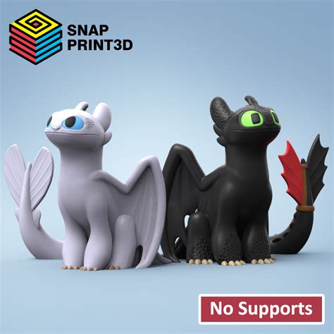 STL file CUTE TOOTHLESS AND THE LIGHT FURY (EASY PRINT NO SUPPORT) 🦈・3D printable model to ...