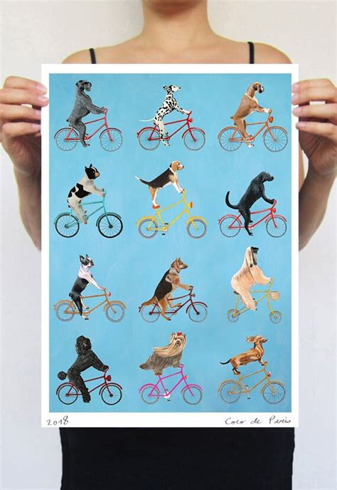 Dogs print bicycle print cycling dog dog on bicycle dog | Etsy