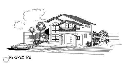 Autocad DWG drawing file shows the perspective view of the duplex house ...