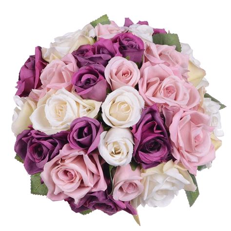 2 Pack Artificial Flowers Rose Bouquet Fake Flowers Silk Plastic Artificial Roses 18 Heads ...