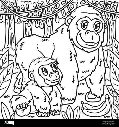 Mother Gorilla and Baby Gorilla Coloring Page Stock Vector Image & Art - Alamy