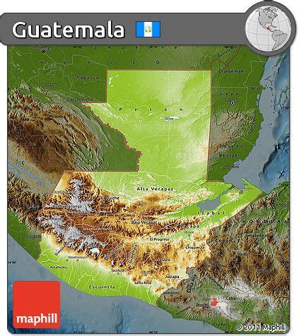 Physical Map of Guatemala, darken | Map, Guatemala, Physical map