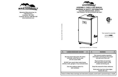 User Manual For Masterbuilt Electric Smoker