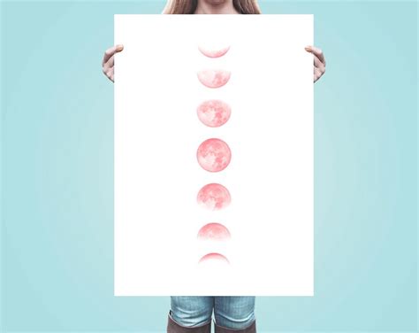 Moon Cycle Wall Art Pink Moon Phases Lunar Phases Wall Decor Printable ...