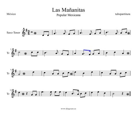 tubescore: Las Mañanitas Sheet music for Tenor Saxophone Popular Mexico Music score Las ...