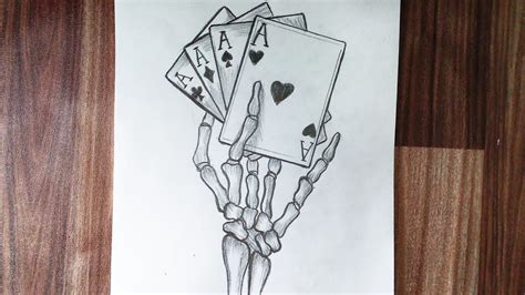 How To Draw Skeleton Hand Holding Ace's Cards || Tattoo Drawing Tutorial