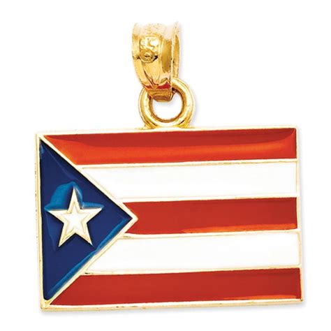 14k Yellow Gold Enameled Flag of Puerto Rico Pendant in 2020 | Gold texture