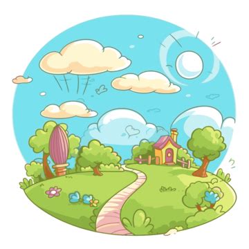 Beautiful Day Clipart Cartoon Garden And House With Blue Sky And Clouds Vector, Beautiful Day ...