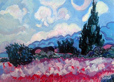 Wheatfield with cypresses - reproduction Painting by Sorina Arion - Pixels