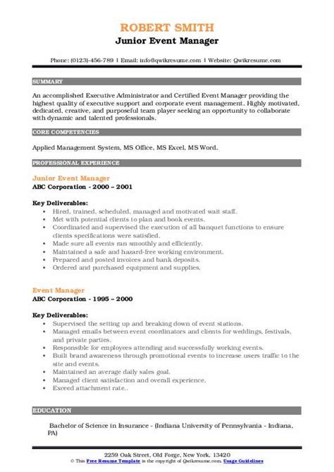 Event Manager Resume Samples | QwikResume