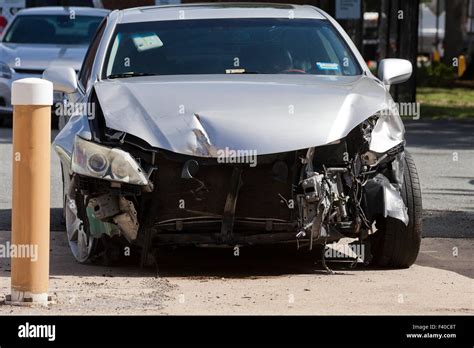 Car with front end collision damage - USA Stock Photo - Alamy