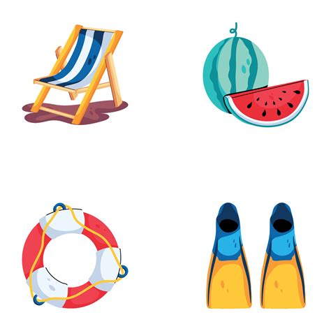 Set of Beach Elements Flat Icons 31192403 Vector Art at Vecteezy