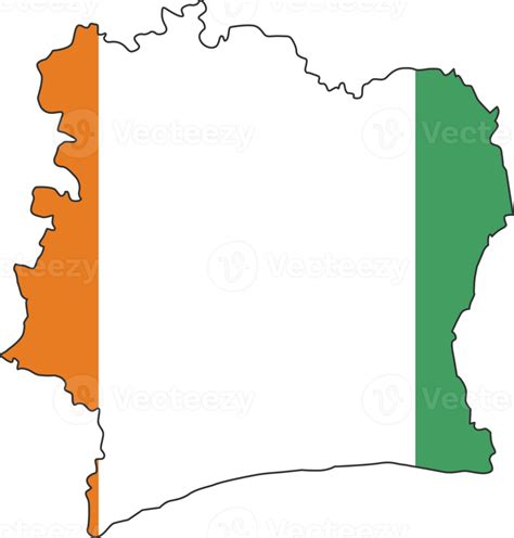 Cote d'Ivoire map city color of country flag. 12096547 PNG