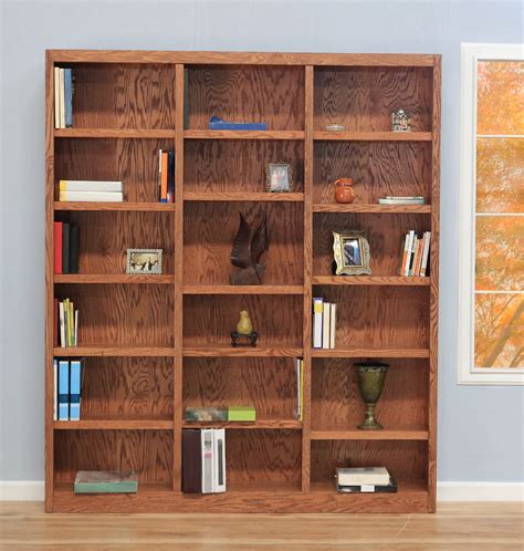 Concepts in Wood 18 Shelf Triple Wide Wood Bookcase, 84 inch Tall - Oak Finish - Walmart.com ...