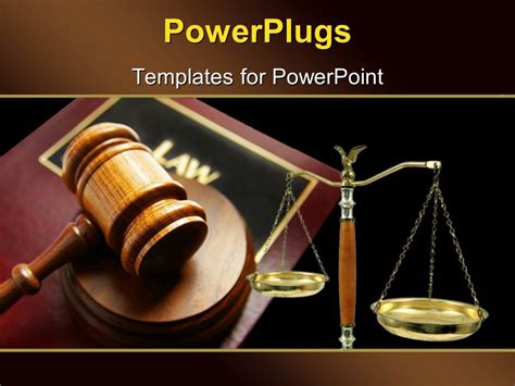 PowerPoint Template: Court gavel on top of a law book and balance (18451)