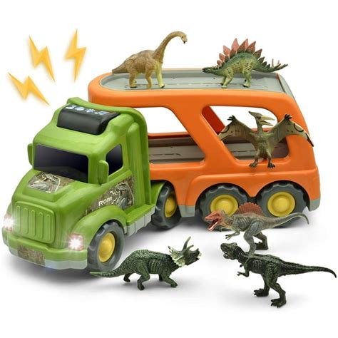 6-in-1 Dinosaur Truck Toys Set for 1 2 3 4 Years Old Toddlers Boys Friction Powered Car Carrier ...