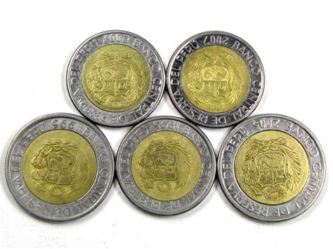 5 X PERU BI METALIC COINS J 1570