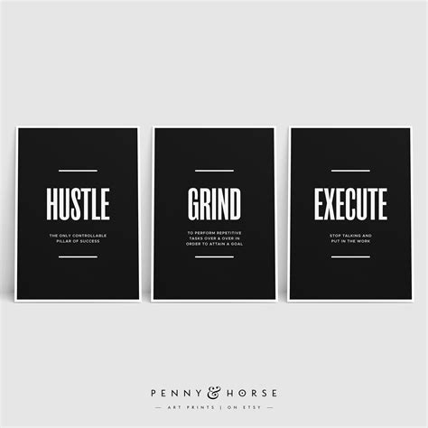 Hustle Grind Execute Print Set, Motivational Office Decor, Inspirational Posters, Entrepreneur ...